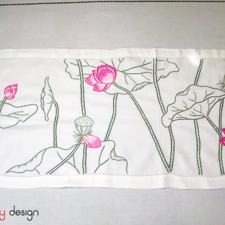 Table runner - lotus pond embroidery